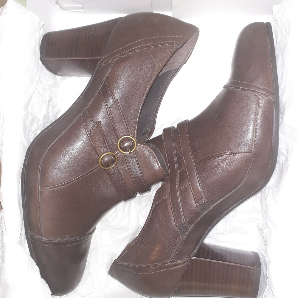 Clarks Stanhope Loafer Shoe Womens Dark Brown Leather Slip On Block Heel 10M NEW - Picture 12 of 15